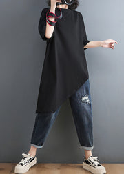 Stylish Black Oversized Asymmetrical Design Cotton Shirt Tops Summer
