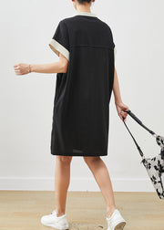 Stylish Black Oversized Pockets Cotton Pullover Streetwear Dress Summer