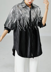 Stylish Black Oversized Sequins Spandex Coats Spring