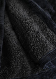 Stylish Black Patchwork Pockets Warm Fleece Hooded Coats Fall