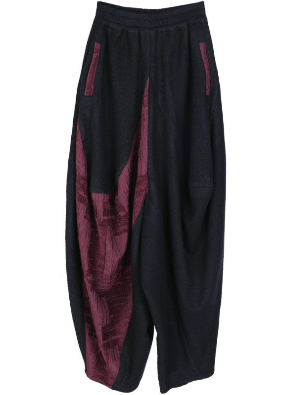 Stylish Black Patchwork Red asymmetrical design Pants Winter