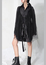 Stylish Black Patchwork Tulle tie waist asymmetrical design Summer Top - SooLinen