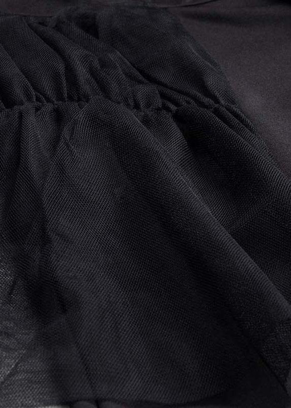 Stylish Black PatchworkTulle asymmetrical design Wide Leghot Pants Trousers - SooLinen