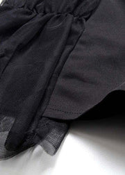 Stylish Black PatchworkTulle asymmetrical design Wide Leghot Pants Trousers - SooLinen