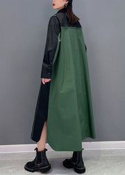 Stylish Black Peter Pan Collar Patchwork Side Open Cotton Shirt Dress Spring
