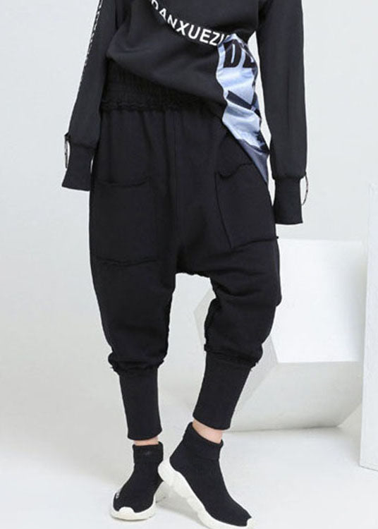 Stilvolle schwarze Taschen Haremshose aus Baumwolle Frühling