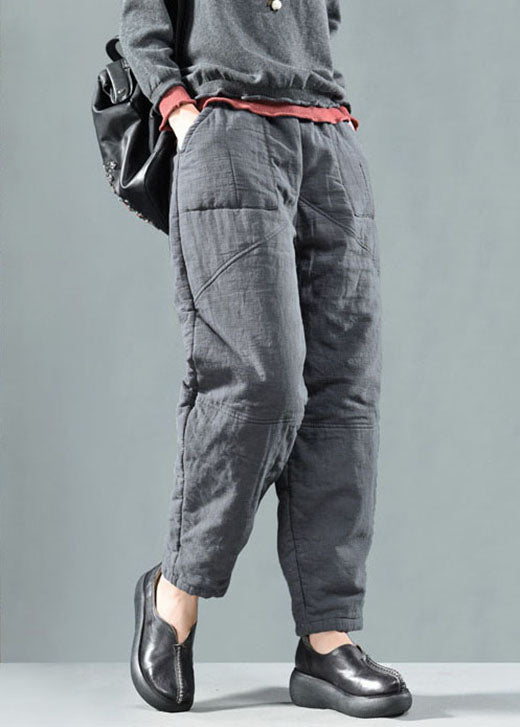 Stylish Black Pockets Linen Pants Winter