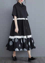 Stylish Black Print Cotton Patchwork A Line Summer Long Dress - SooLinen