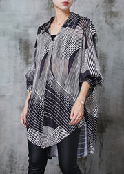Stylish Black Print Low High Design Chiffon Long Shirts Spring