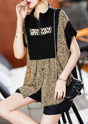 Stylish Black Print Patchwork Cotton Fake Two Piece Shirt Top Summer