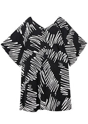 Stylish Black Print V Neck Summer Vacation Dress - SooLinen