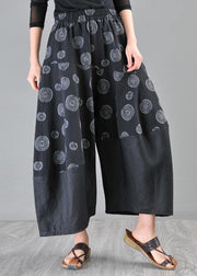 Stylish Black Print asymmetrical design Cotton Linen Wide Leg Pants Summer - SooLinen