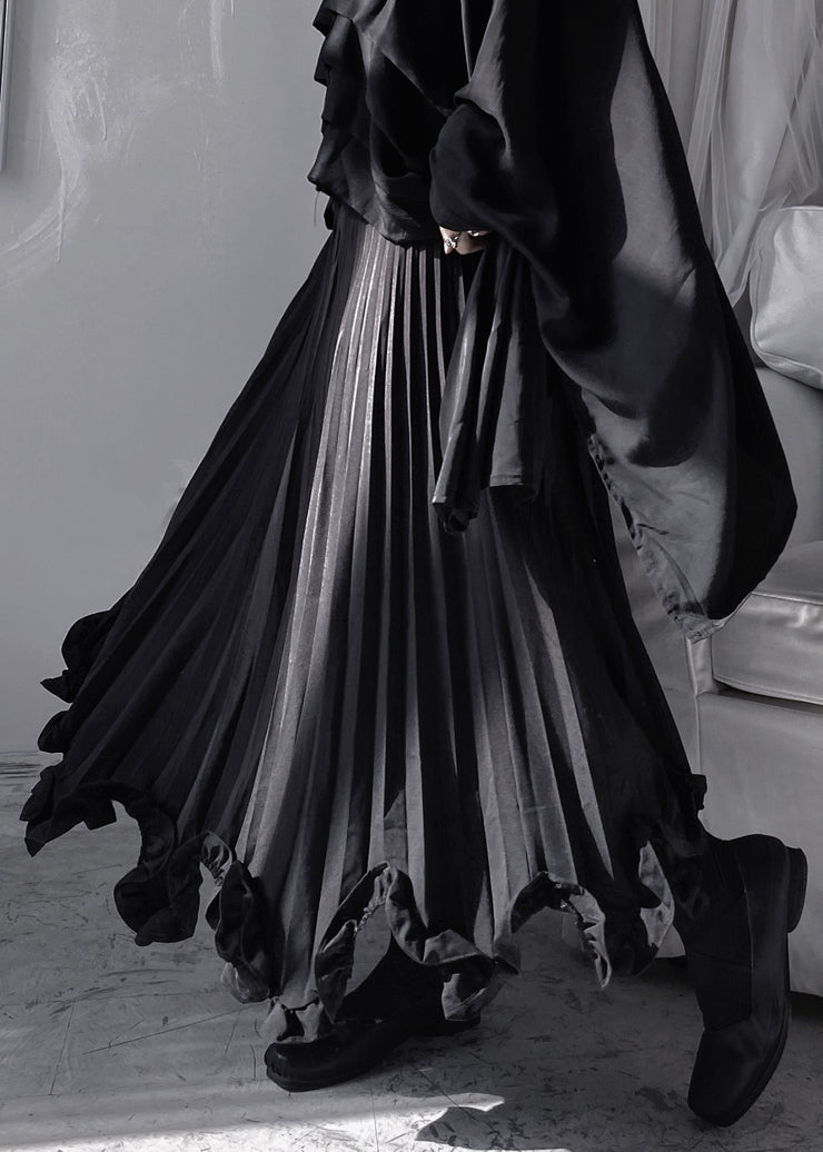 Stylish Black Ruffled Patchwork A Line Skirt Fall