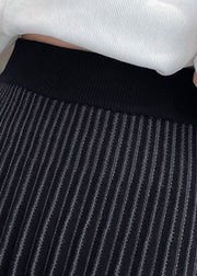 Stylish Black Tasseled Patchwork Knit Skirt Winter