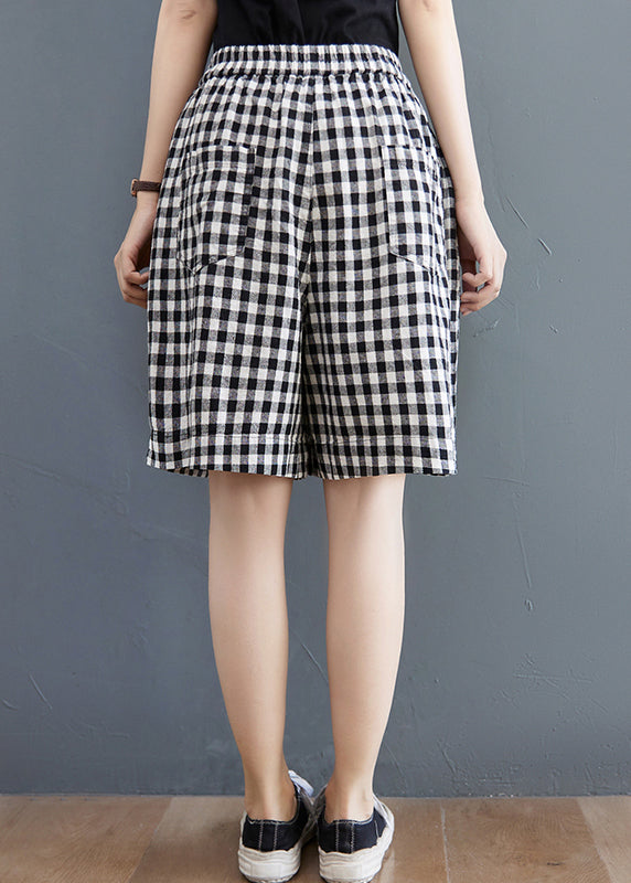 Stilvolle schwarz-weiß karierte Hotpants mit elastischer Taillentasche Sommer