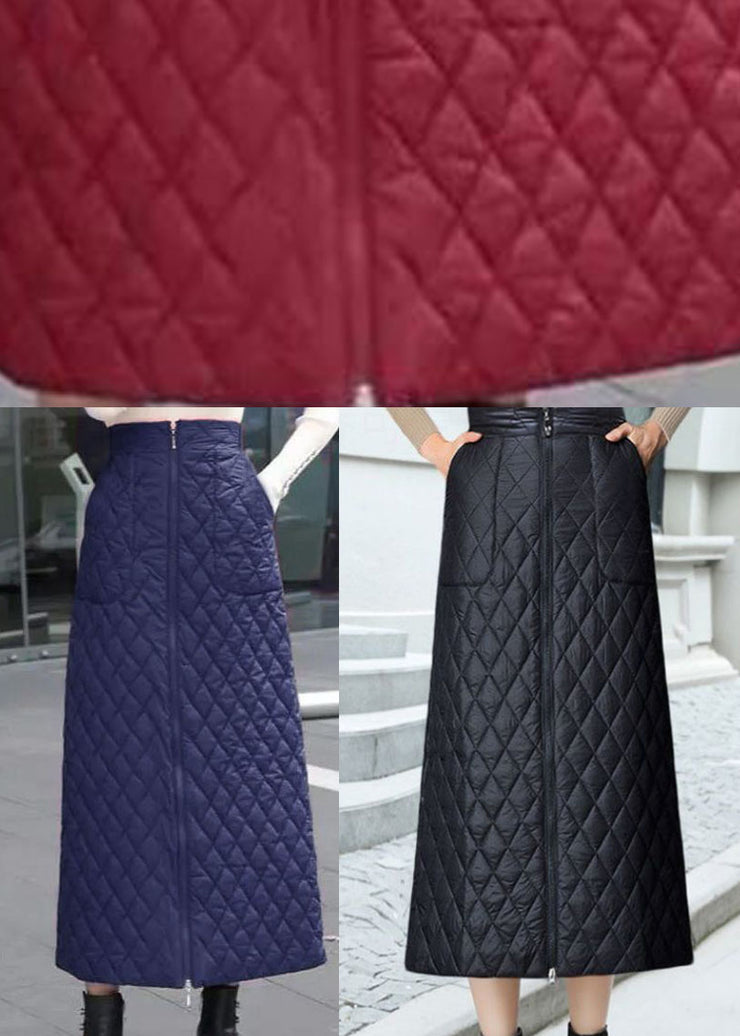 Stylish Black Zip Up Pockets Fine Cotton Filled Skirts Winter