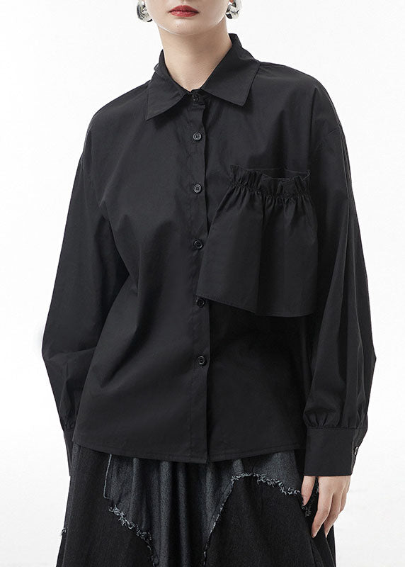 Stilvolles schwarzes niedriges hohes Design Patchwork-Hemden Frühling