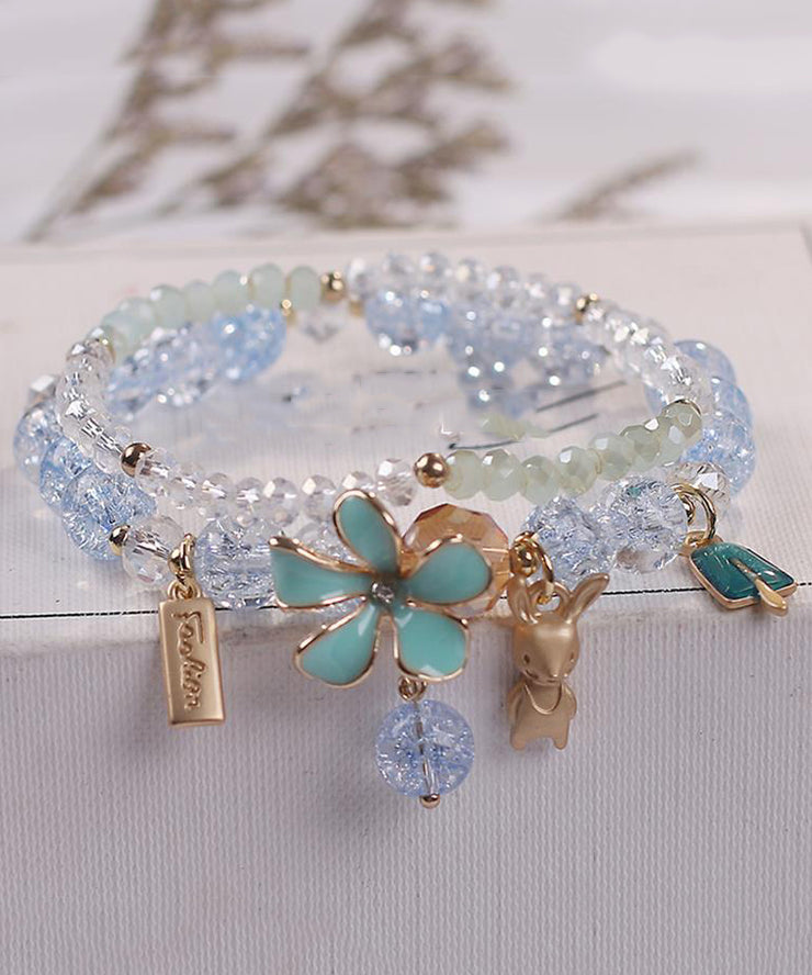Stylish Blue Alloy Crystal Zircon Floral Charm Bracelet