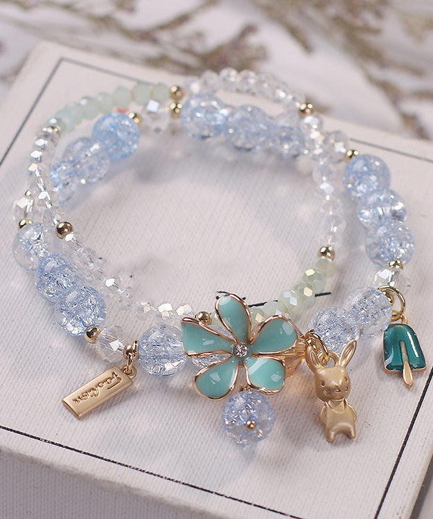 Stylish Blue Alloy Crystal Zircon Floral Charm Bracelet