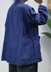 Stilvolle blaue Knopf-Peter-Pan-Kragentaschen Leinenmäntel mit langen Ärmeln