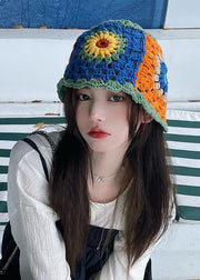 Stylish Blue Hollow Out The Sunflower Knit Beret Hat