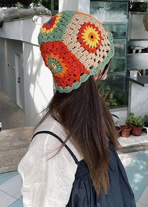 Stylish Blue Hollow Out The Sunflower Knit Beret Hat