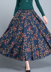 Stylish Blue Patchwork Print Cotton Skirt Spring