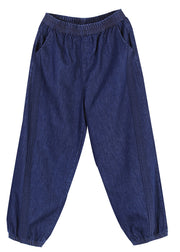 Stylish Blue Pockets Lace Patchwork Denim Beam Pants Fall