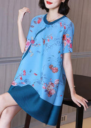 Elegant Purple Floral Oriental Mini Dress Summer Outfits - SooLinen