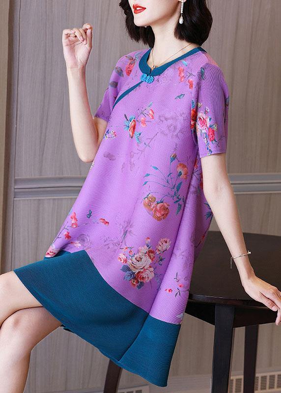 Stylish Blue Print Patchwork Oriental Holiday Dress Summer - SooLinen