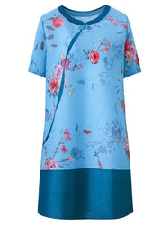 Stylish Blue Print Patchwork Oriental Holiday Dress Summer - SooLinen