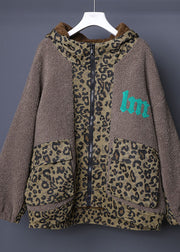 Stylish Brown Hooded Patchwork Leopard Faux Fur Jackets Winter