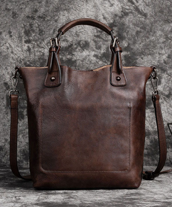 Stylish Brown Oriental Paitings Calf Leather Satchel Handbag