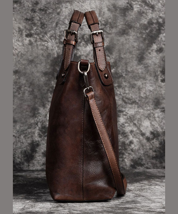 Stylish Brown Oriental Paitings Calf Leather Satchel Handbag