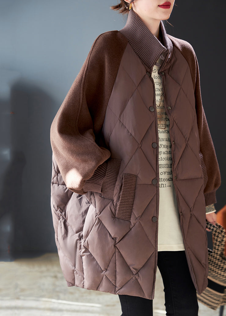 Stylish Brown Oversized Patchwork Woolen Fine Cotton Filled Jackets Winter