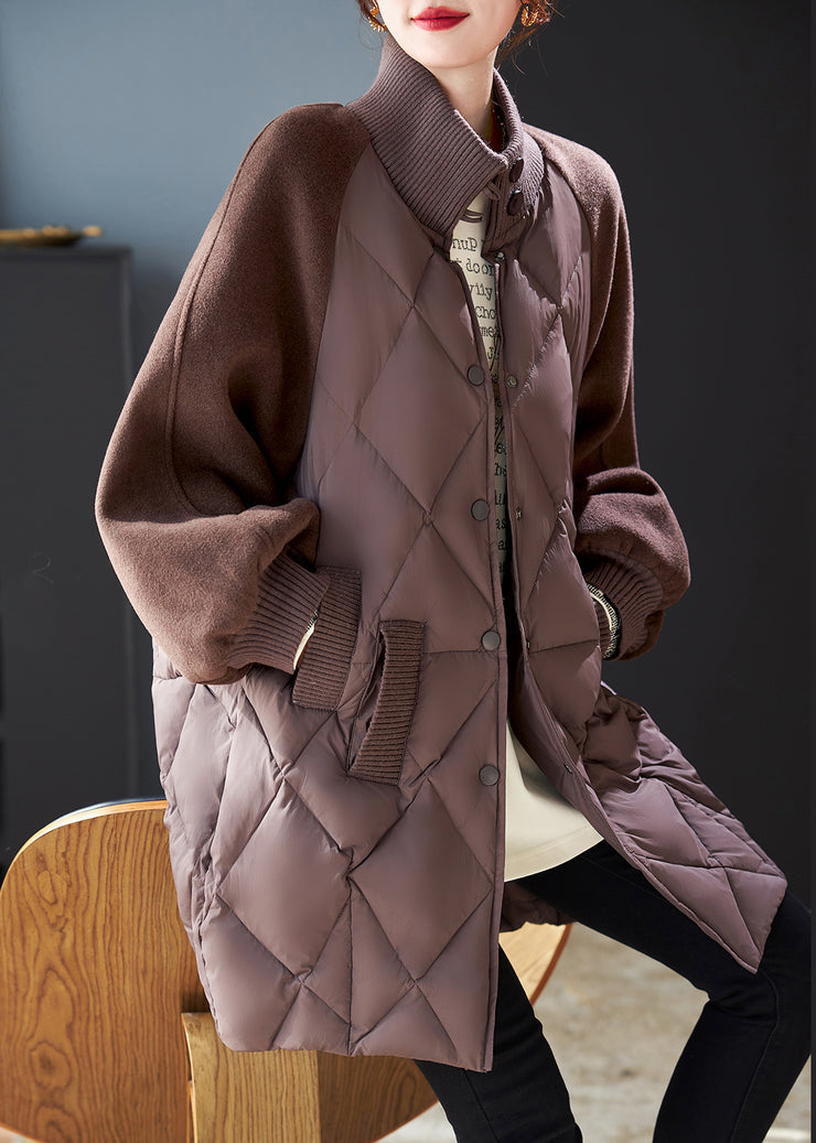 Stylish Brown Oversized Patchwork Woolen Fine Cotton Filled Jackets Winter