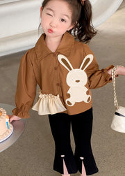 Stylish Brown Peter Pan Collar Tops And Pants Cotton Baby Girls Two Pieces Set Fall