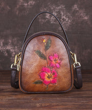 Stylish Brown Print Paitings Calf Leather Backpack Bag
