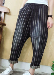 Stylish Casual elastic Waist Pockets Striped Fall Denim Pants