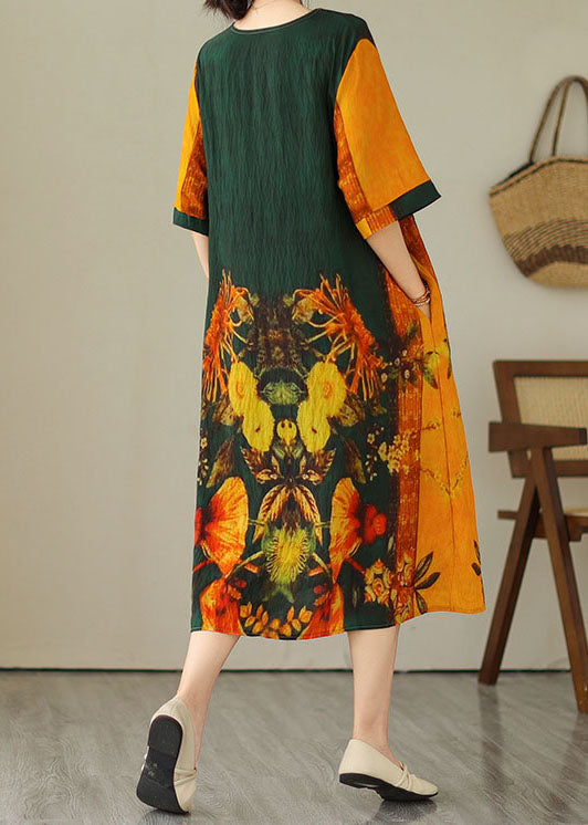 Stylish Colorblock O Neck Print Patchwork Cotton Dresses Summer