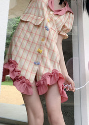 Stylish Colorblock Plaid Ruffled Patchwork Cotton Mid Dress Summer