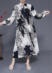 Stylish Colorblock Ruffled Oversized Print Chiffon Shirt Dress Spring