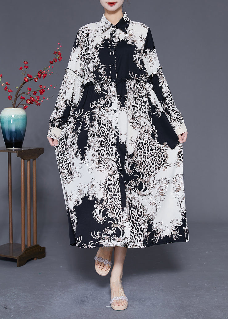 Stylish Colorblock Ruffled Oversized Print Chiffon Shirt Dress Spring
