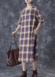 Stylish Colorblock Tasseled Plaid Cotton Dresses Fall