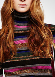 Stylish Colorblock Turtle Neck Slim Fit Striped Wool Sweaters Winter