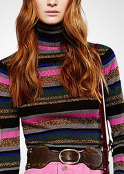 Stylish Colorblock Turtle Neck Slim Fit Striped Wool Sweaters Winter