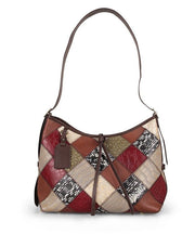 Stylish Colorblock Zippered Patchwork Calf Leather Tote Handbag
