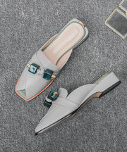 Stylish Comfy Grey Cowhide Leather Splicing Slide Sandals