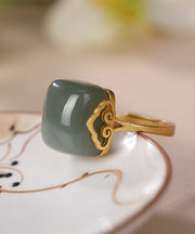 Stylish Cyan Sterling Silver Inlaid Jade Auspicious Clouds Rings