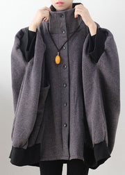 Stilvoller, dunkelgrauer Taschen-Knopf-Strick, asymmetrisches Design, Herbst-Lose-Sweatshirt-Mantel